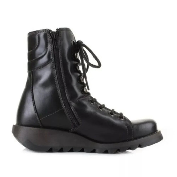 FLY London-SAME-109 FLY-Heritage Black Leather Combat Boots-Side Zip-Sz … - Picture 9 of 14